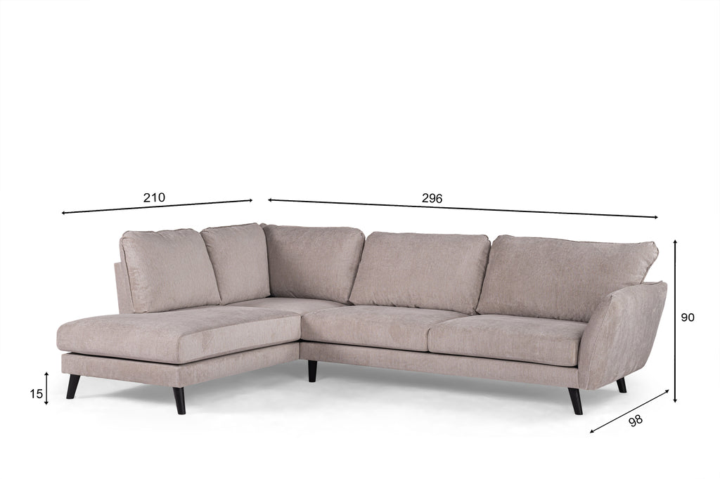 3 seater corner left, fabric Orinoco 23, K460 beige, black leg
