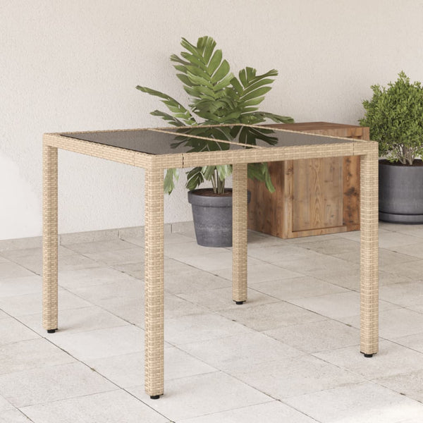 Tuintafel Met Glazen Blad 90X90X75 Cm Poly Rattan Beige