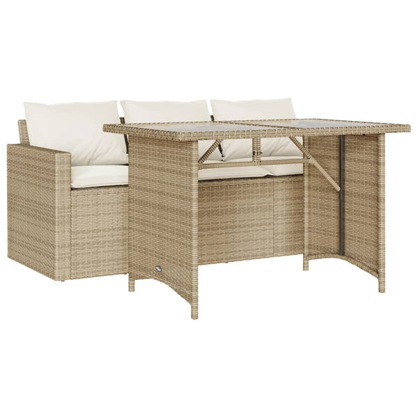 2-Delige Tuinset Met Kussens Poly Rattan Beige