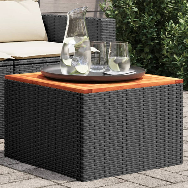 Tuintafel 55X55X37 Cm Poly Rattan En Acaciahout Zwart