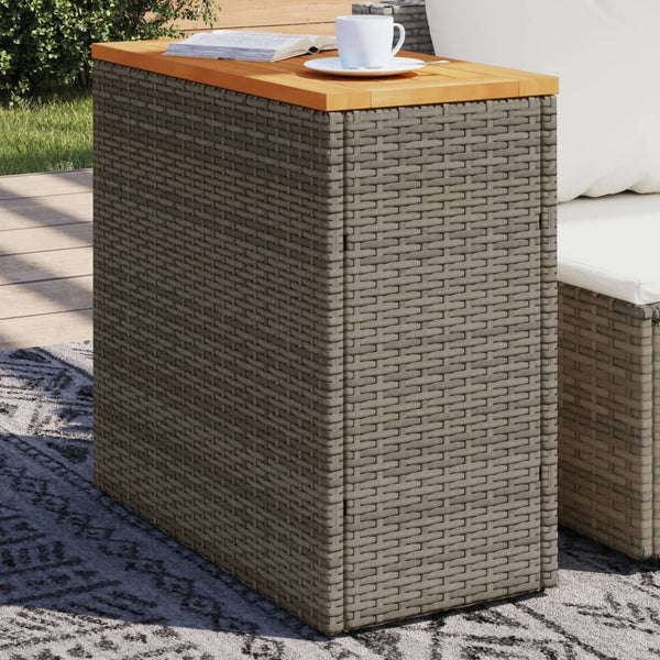 Tuinbijzettafel Met Houten Blad 58X27,5X55 Cm Poly Rattan Grijs Blauw