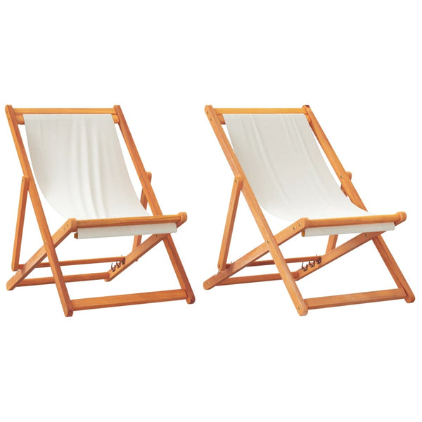 Strandstoelen 2 St Inklapbaar Stof Crèmewit Beige