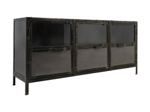 HSM Collection-Dressoir Brooklyn 3 Deur-150x40x70-Grijs-Metaal/Glas