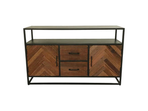 HSM Collection-Dressoir Verona 2 Deur 2 La-140x40x85-Bruin/Zwart-Mango/Metaal