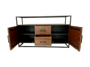 HSM Collection-Dressoir Verona 2 Deur 2 La-140x40x85-Bruin/Zwart-Mango/Metaal