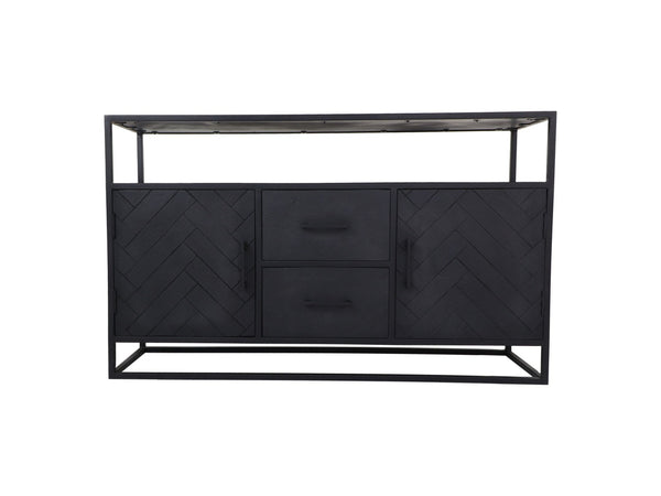 HSM Collection-Dressoir Verona 2 Deur 2 La-140x40x85-Zwart-Mango/Metaal