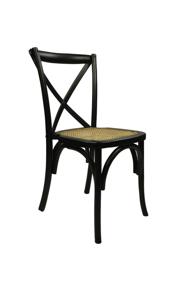 HSM Collection-Esszimmerstuhl Cross-48x45x90-Schwarz/Natur-Mahagoni/Rattan