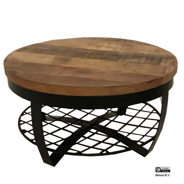 Iron Round Coffee Table Wooden top & Iron Shelf at base 90
