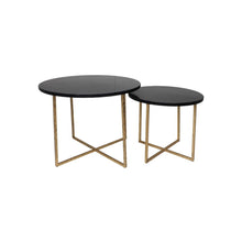 HSM Collection – Runder Beistelltisch, 2er-Set, ø61 x 45/ø 46 x 39, Schwarz/Gold, Marmor/Metall