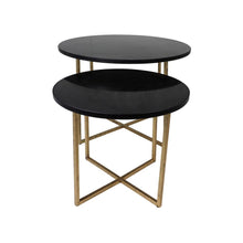 HSM Collection – Runder Beistelltisch, 2er-Set, ø61 x 45/ø 46 x 39, Schwarz/Gold, Marmor/Metall