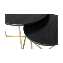 HSM Collection – Runder Beistelltisch, 2er-Set, ø61 x 45/ø 46 x 39, Schwarz/Gold, Marmor/Metall