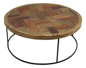 HSM Collection-Ronde Salontafel Mozaiek-ø80x33-Bruin/Zwart-Teak