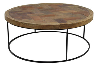 HSM Collection-Ronde Salontafel Mozaiek-ø80x33-Bruin/Zwart-Teak