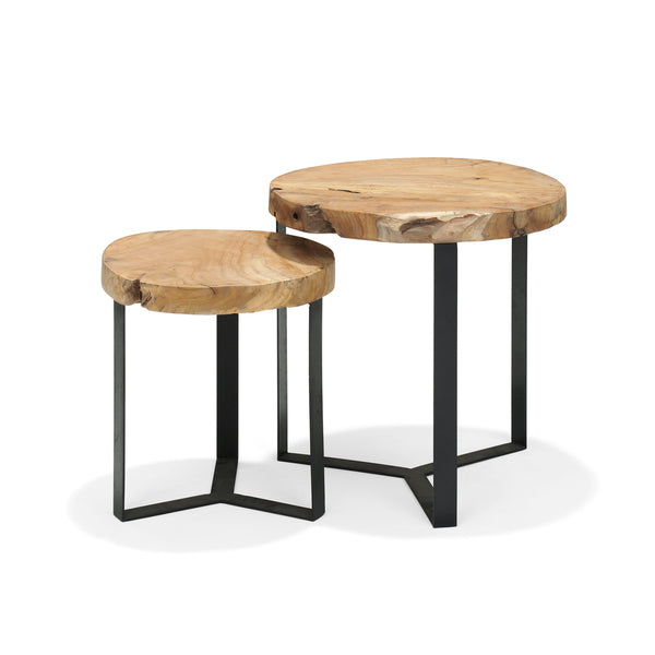 Halb-Couchtisch-Set, 2-teilig, Schwarz-Natur-Teak