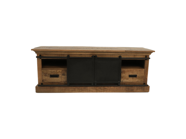 HSM Collection-Tv Meubel Melbourne 2 Deur 2 La-150x45x55-Naturel/Zwart-Mango/Metaal