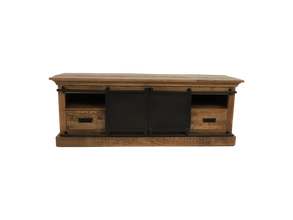 HSM Collection-TV-Möbel Melbourne 2 Türen 2 Schubladen-150x45x55-Natur/Schwarz-Mango/Metall