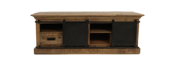 HSM Collection-Tv Meubel Melbourne 2 Deur 2 La-150x45x55-Naturel/Zwart-Mango/Metaal