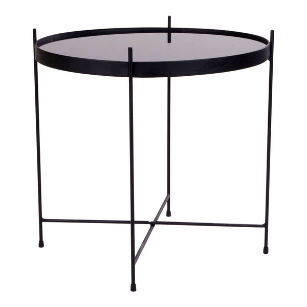 Venezia Couchtisch – Couchtisch aus schwarz pulverbeschichtetem Stahl mit Glas, Ø48 x H48 cm