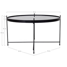 Venezia Couchtisch – Couchtisch aus schwarz pulverbeschichtetem Stahl mit Glas, Ø70 x H40 cm