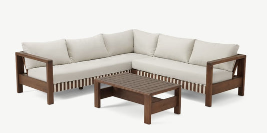 Zambra Loungehoek Set - 3 stuks - Gevlochten Buitenkant Plat Gebroken Wit